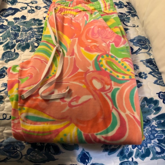 Lily Pultizer Cotton Blend Floral Pastel Drawstring Lounge Pants EUC - Picture 2 of 7